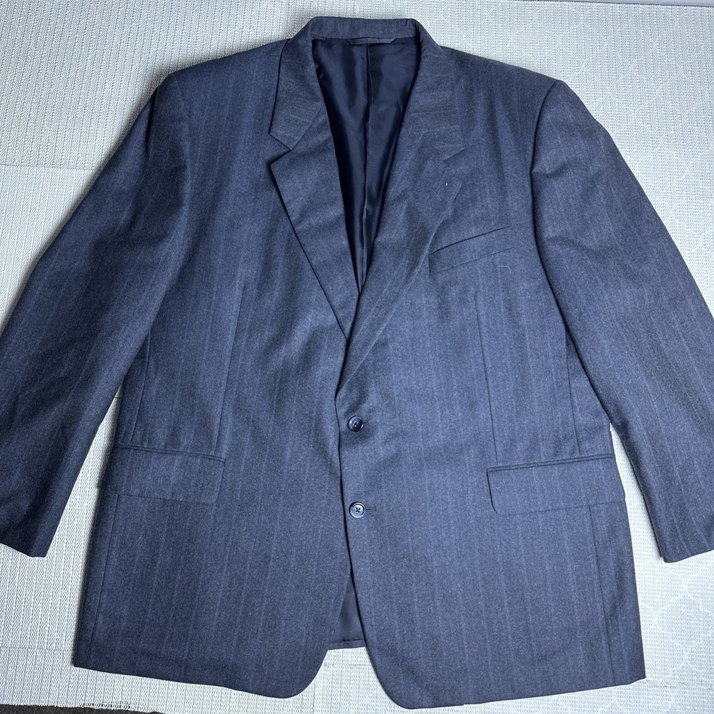 Hickey Freeman Mens 48R Boardroom Navy Blue Jacket Stripe Wool Sport Coat Blazer